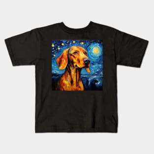 Redbone coonhound Painted in Starry Night style Kids T-Shirt